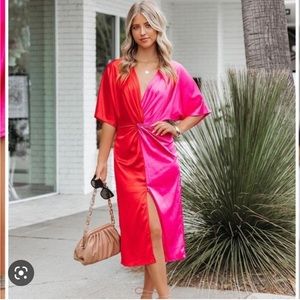 VICI color block satin twist midi dress